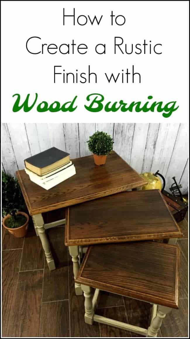 wood burning furniture, oak stacking tables, nesting tables, stackable tables