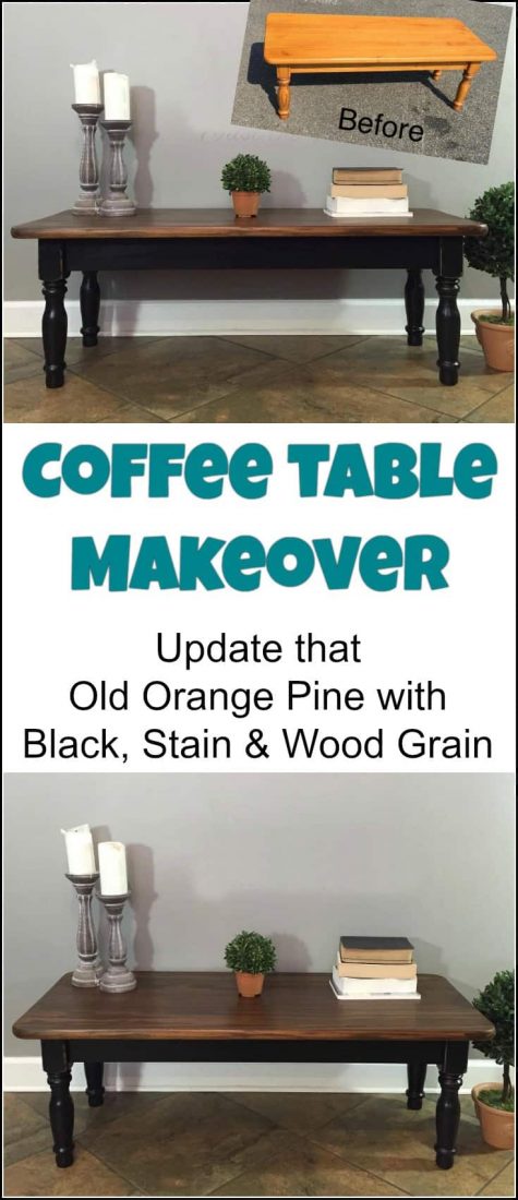 Coffee table makeover from orange pine to black chalk paint with a rich stain top gives this coffee table redo a thumbs up. Coffee table makeover ideas, painted coffee table, refinishing coffee table ideas, painted coffee table ideas, refurbished coffee table, ideas for painting a coffee table