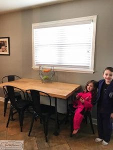 kids-at-table, farmhouse table, reclaimed barn wood, staten island, just the woods, how to build