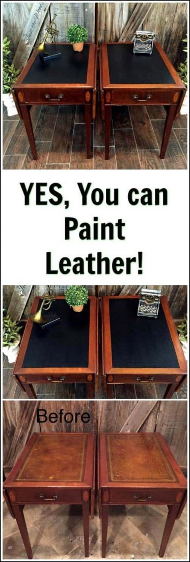 painted-leather-tables, how to paint leather, painted leather, vintage tables
