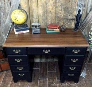 vintage desk, painted desk, distressed black, chalk paint, stain top, staten island