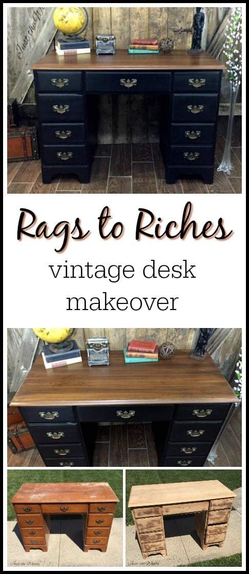 vintage-desk, painted desk, black chalk paint, 