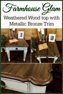 farmhouse-glam-painted-table, ethan allen, weathered wood, metallic, chalk paint