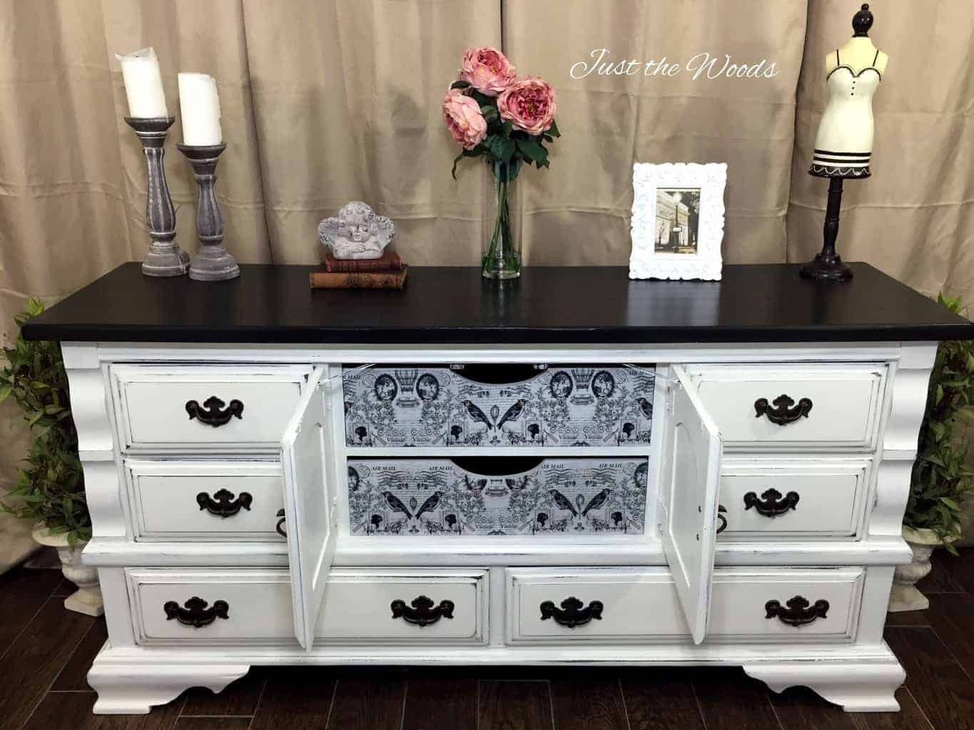 How To Paint A Distressed White Dresser With Surprise Drawers