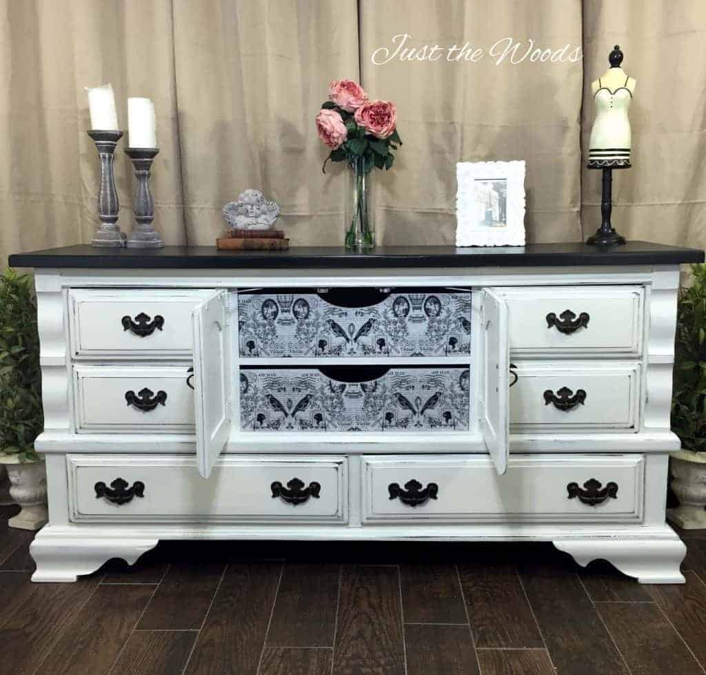 How to Paint a Distressed White Dresser with Surprise Drawers