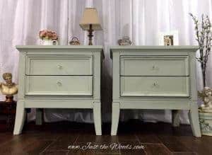 modern night stands, shabby chic, painted tables, mint, sage, chalk paint