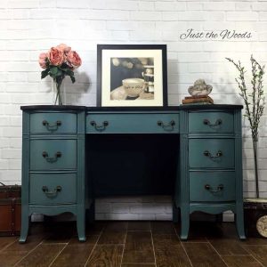 Painted Vintage Desk, painted vintage vanity, chalk paint, non toxic, memphis blue