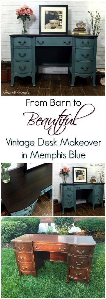 vintage desk, vintage vanity, painted furniture, painted blue