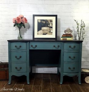 desk rescue, vintage desk, vintage vanity, painted desk, painted vanity, memphis blue