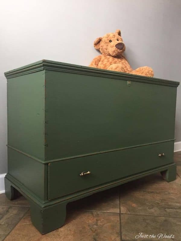 Antique Storage Chest turned Into a Toy Box with Decoupaged Drawer