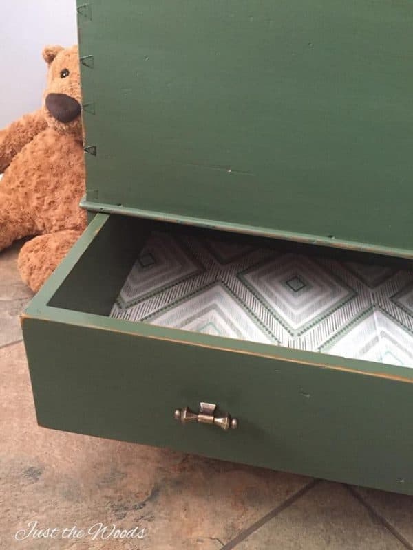 Antique Storage Chest turned Into a Toy Box with Decoupaged Drawer