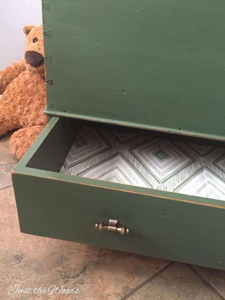 Antique Storage Chest turned Into a Toy Box with Decoupaged Drawer