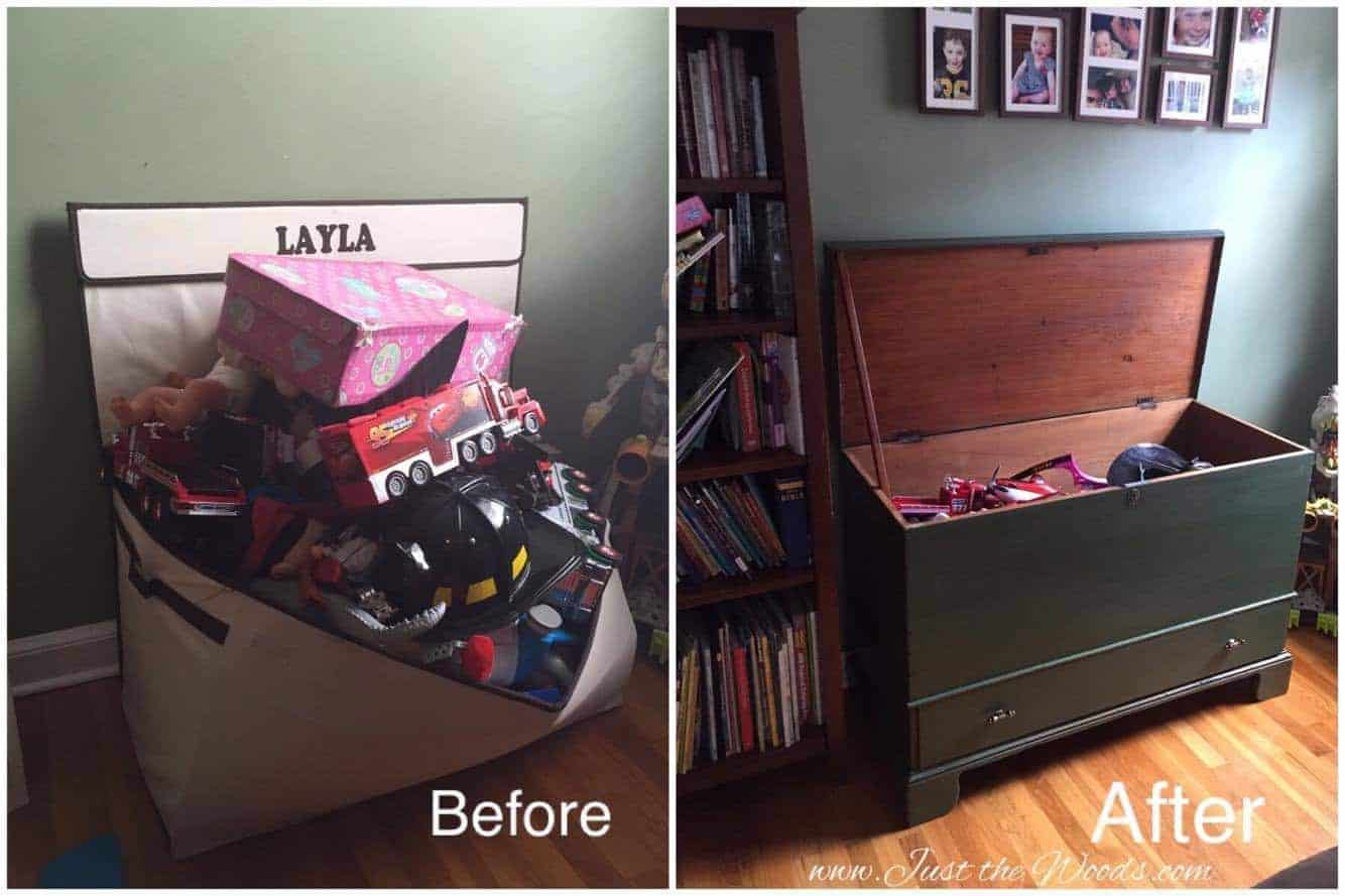 Antique Storage Chest turned Into a Toy Box with Decoupaged Drawer