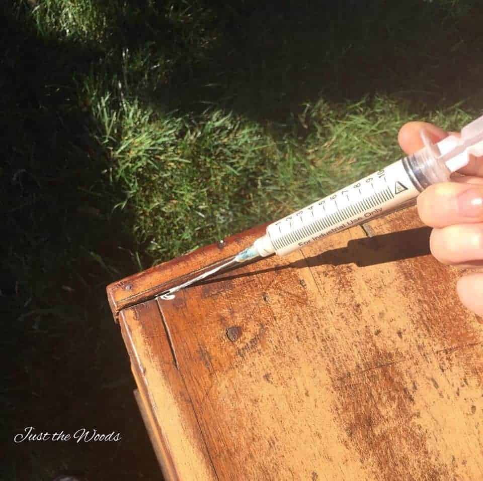 Transform an Antique Storage Chest To Custom Toy Box syringe, wood glue, wood repairs, antiques