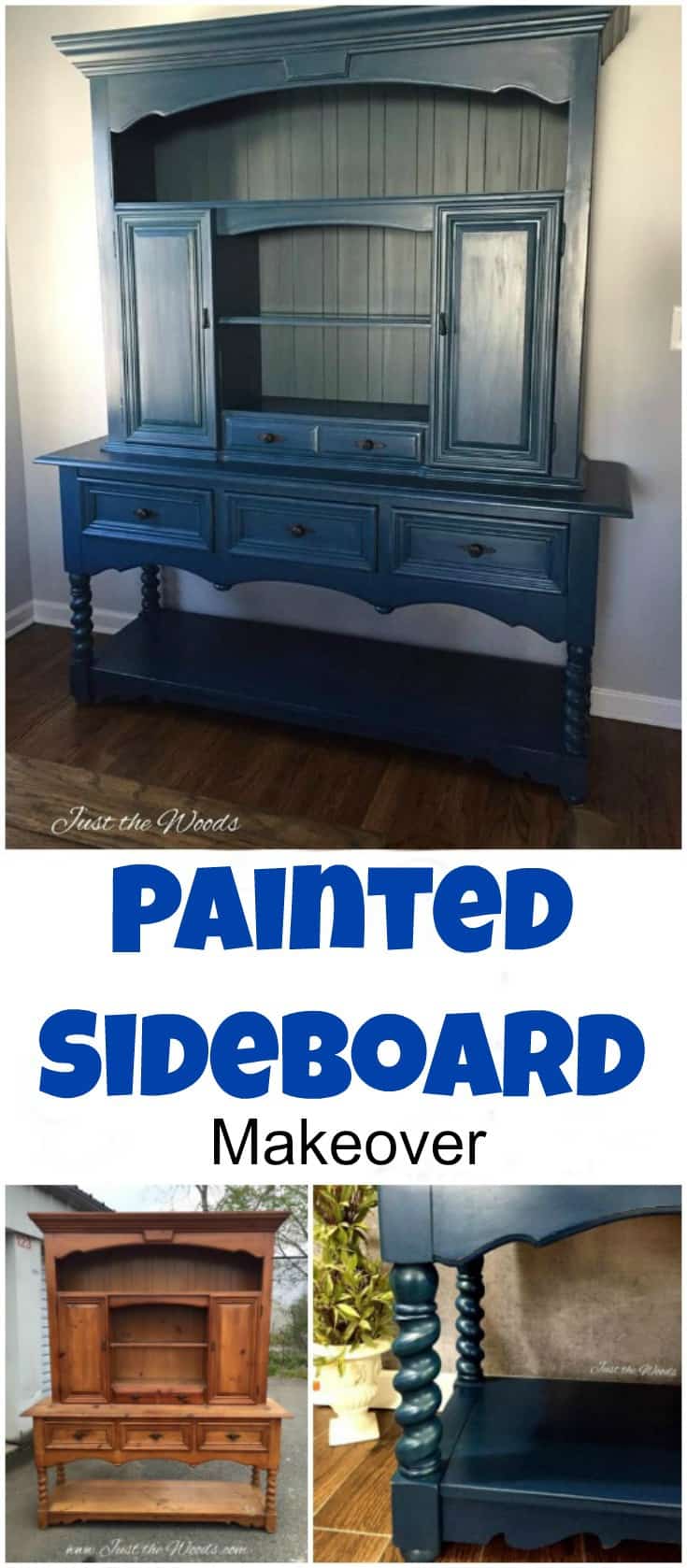 Thomasville sideboard hand painted in an angelic blue with teal highlights and black painted hardware. | painted sideboard | painted hutch | blue painted furniture | painted buffet | painted sideboards | painted sideboard and buffets |