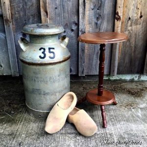 Decorate with an Old Milk Can by Just the Woods, vintage milk jug, wooden shoes