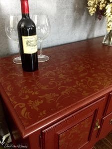 stencil on furniture, painted buffet, gold stencil, metallic gold