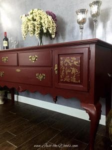 Cranberry, Painted, Ethan Allen Buffet, Gold Stencil