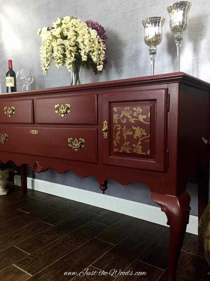 Cranberry Painted Ethan Allen Buffet with Subtle Gold Stencil