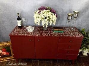 Painted, Cranberry Credenza, Stencil Top furniture, chalk paint, nyc, nj