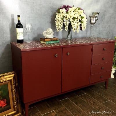 Custom Painted Cranberry Credenza