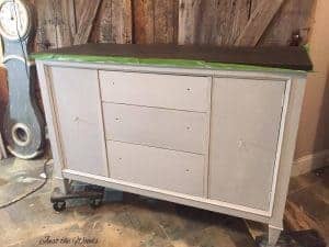 vintage buffet, painted buffet, painted layers, cloudy finish