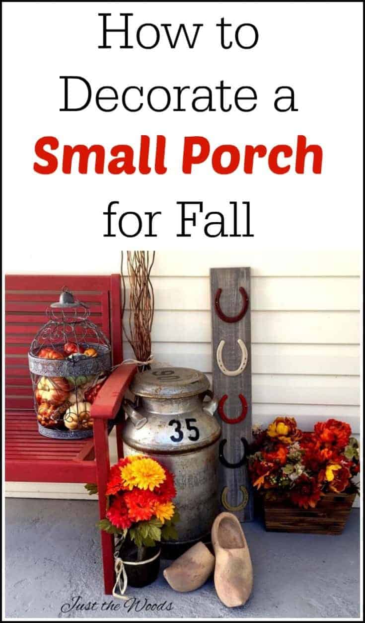 Don't let a small porch get you down. See how to decorate a small porch for fall with an old milk can, wooden shoes, faux flowers and a wire bird cage.