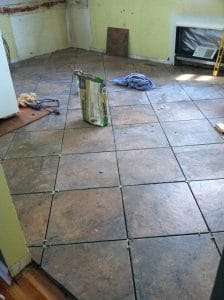 lay tile, tile floor, how to lay tile flooring, kitchen remodel