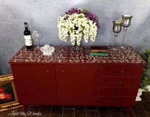 Custom Painted Cranberry Credenza by Just the Woods, painted buffet, chalk paint