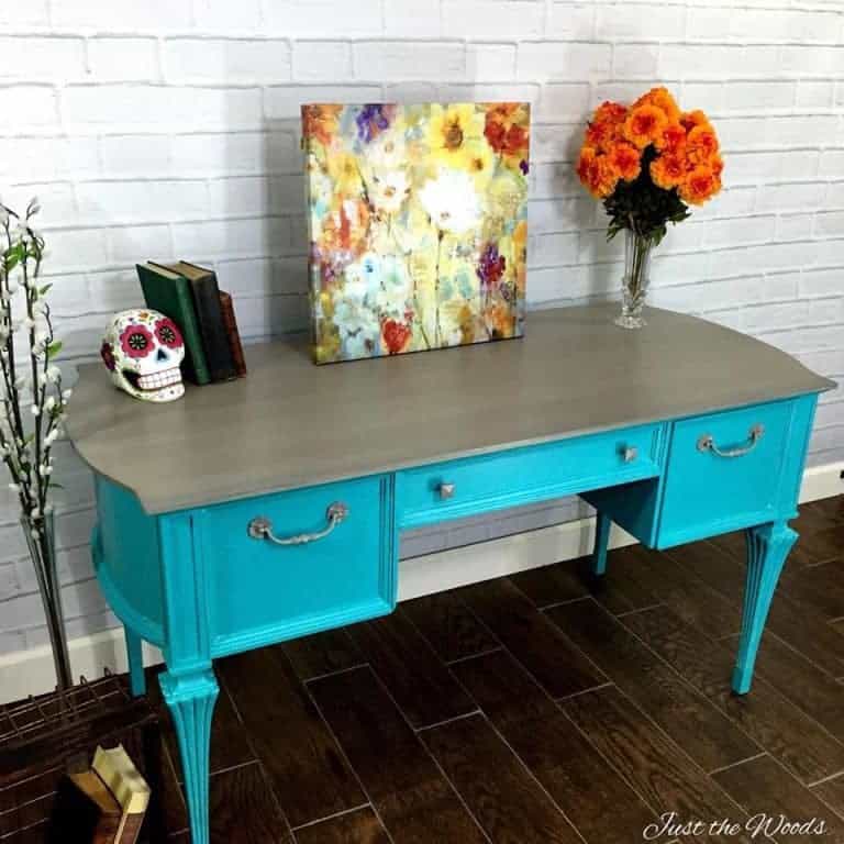 Painted Turquoise Desk with Gray Washed Top by Just the Woods