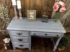 layered chalk paint, how to paint in layers, dry brush, chalk paint, gray desk