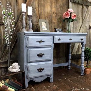 painted desk, layered paint, chalk paint, staten island, nyc, vintage desk, gray desk