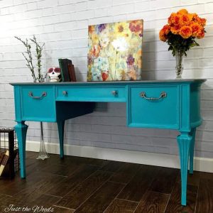 Turquoise Painted Desk, painted turquoise desk, vintage desk, painted desk, just the woods, staten island