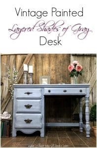 painted-gray-desk, vintage desk, chalk paint, desk design