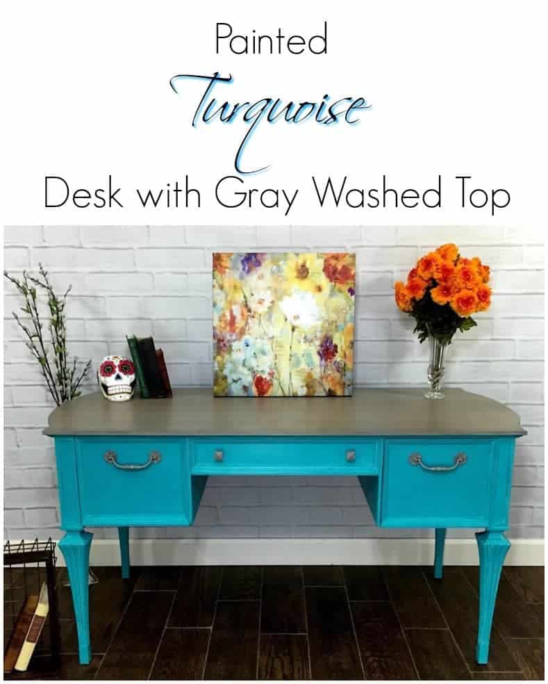 Painted Turquoise Desk with Gray Washed Top by Just the Woods