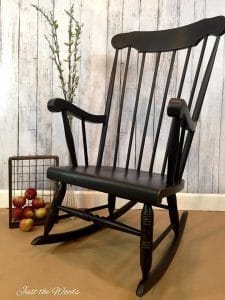 rocking chair, paint spindles, black paint, vintage rocking chair, staten island