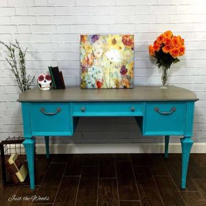 Painted Turquoise Desk, new york, staten island, just the woods