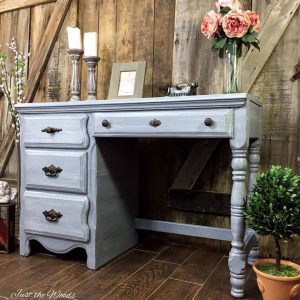 vintage painted desk, painted gray desk