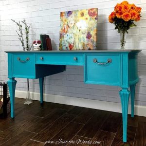 Vintage Painted Turquoise Desk with Gray top