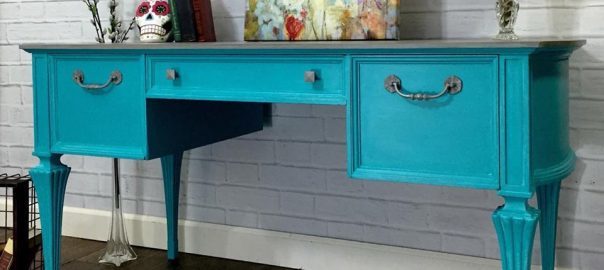 Painted Turquoise Desk, vintage desk, painted desk, staten island