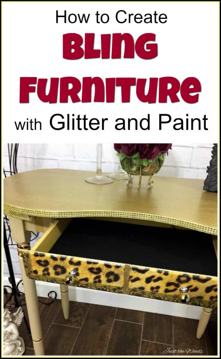 Create Bling Furniture with Glitter and Paint | bling furniture | glitter paint | glam furniture | gold furniture | leopard decoupage | how to glam furniture | how to bling furniture 