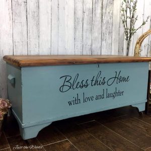 cedar chest with words, stencil, staten island, vintage furniture