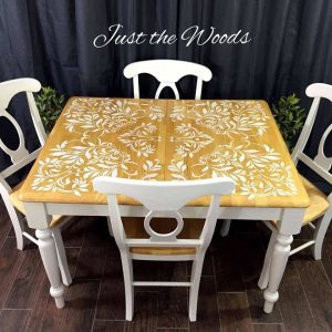 damask-stenciled-dining-set, stenciled table, damask stencil