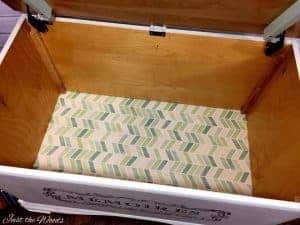 Fabric Lined Painted Toy Box with Image Transfer