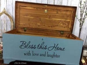 painted chest, painted furniture, cedar chest, just the woods