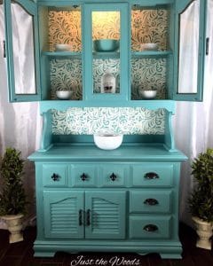 SeaFoam Stenciled China Cabinet