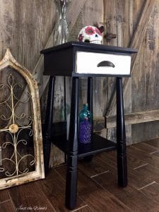 painted accent table, black and white furniture, black and white living room furniture