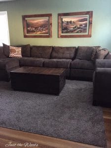 brown living room, large sofa, staten island, brown and green room