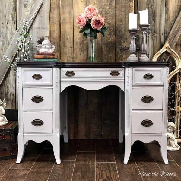 Gray Painted Desk with Espresso Stain Top by Just the Woods