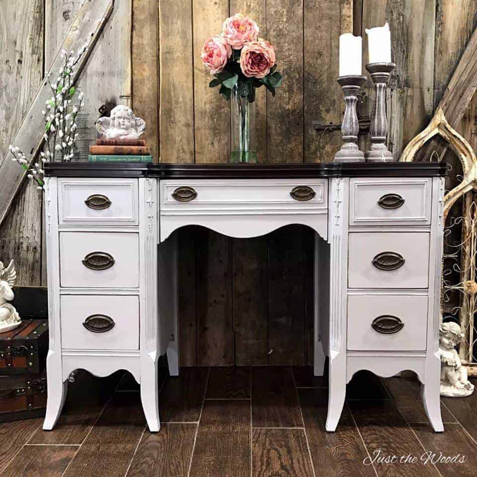 Gray Painted Desk with Espresso Stain Top by Just the Woods